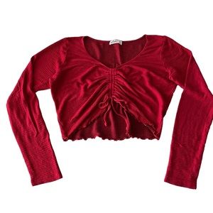 Cropped long-sleeved adjustable cinch front top, Size XL
